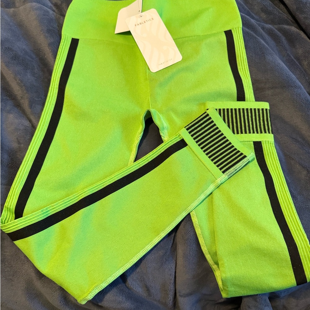 Fabletics Bright Green Leggings with Black Accents